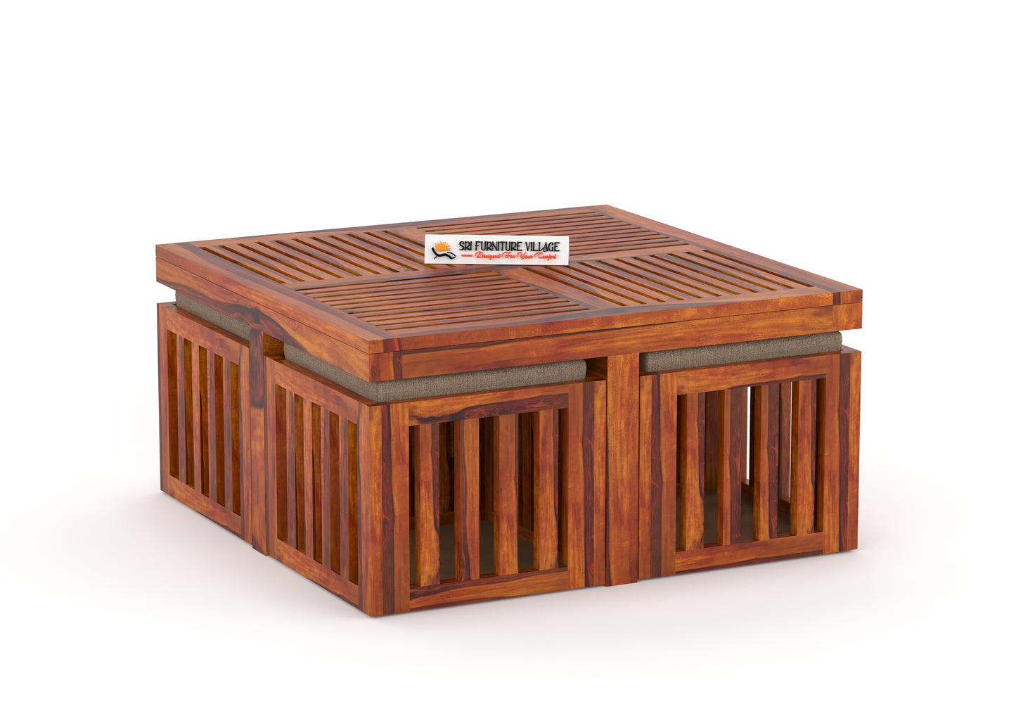 ZenFour Center Table with 4 stools - (Stone Finish) - 7078