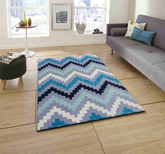 Blue Hand Tufted Wool Carpet - ICHT1049