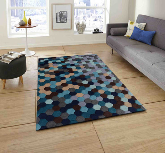 Blue Hand Tufted Wool Carpet - ICHT1009