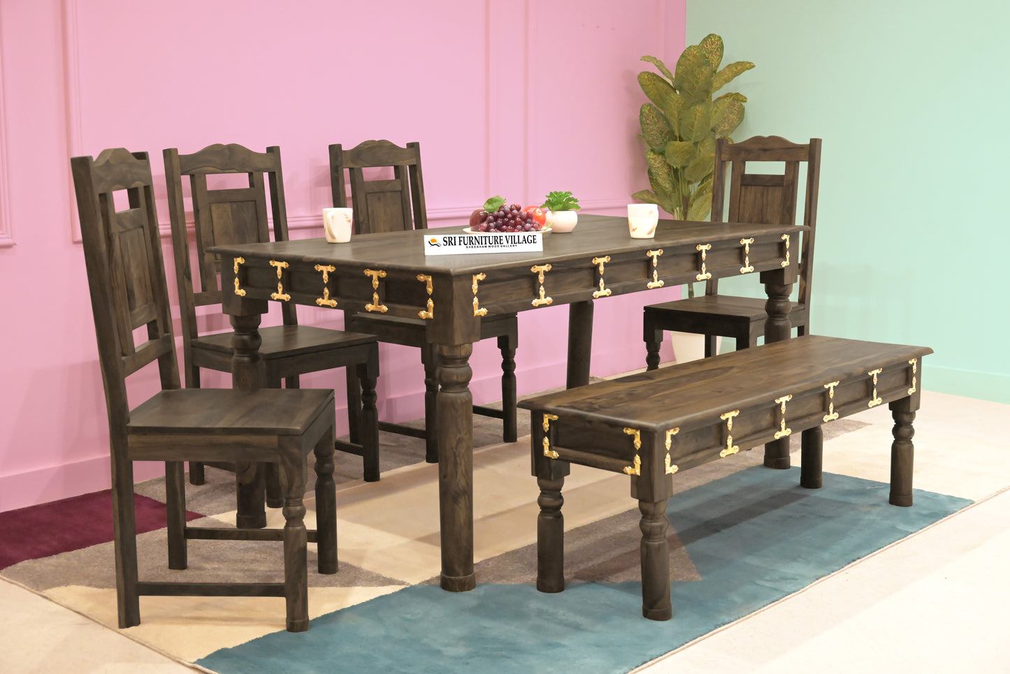 Stone 6 Seater Dining Table Set With Bench