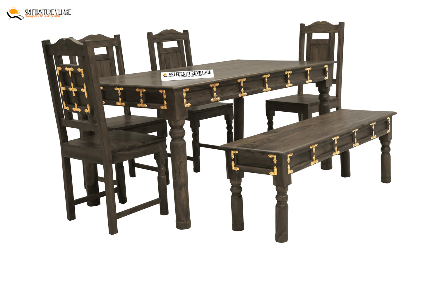 Stone 6 Seater Dining Table Set With Bench