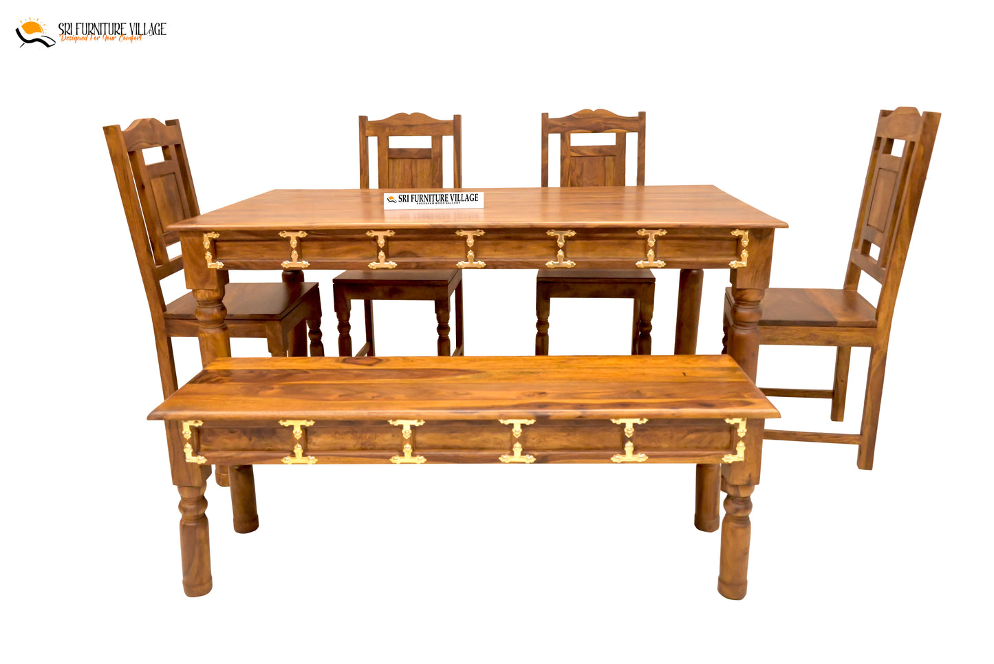 Natural 6 Seater Dining Table Set With Bench