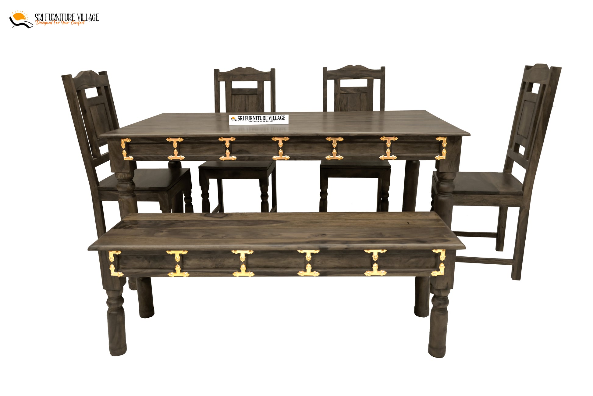 Stone 6 Seater Dining Table Set With Bench