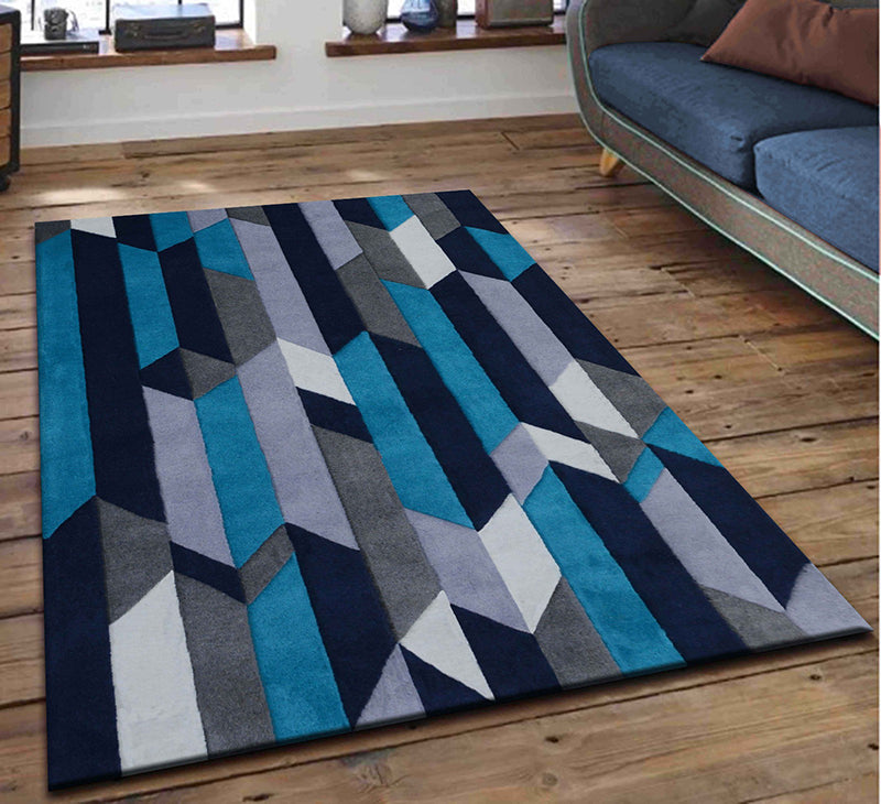 Blue Hand Tufted Wool Carpet - ICHT1139