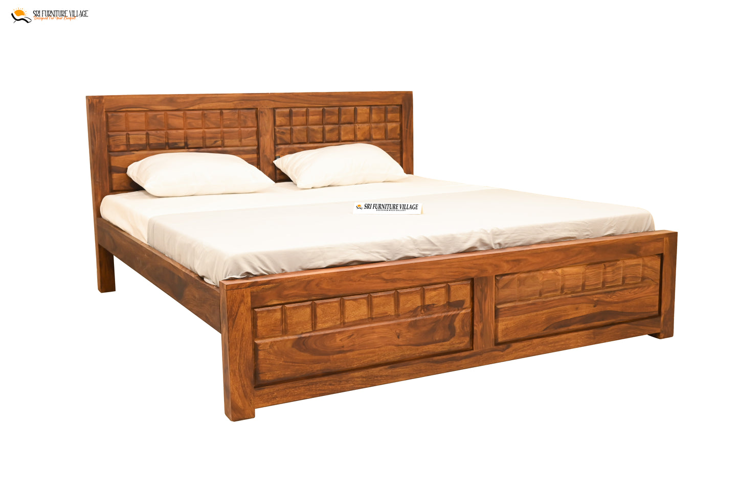 Rustic Sheesham Wood Bed Without Storage (Stone Finish , King Size) - 3234