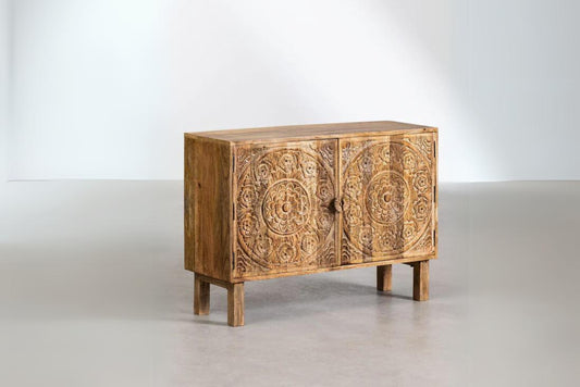 Artisanal Carved Mango Wood Sideboard Cabinet - MN1008