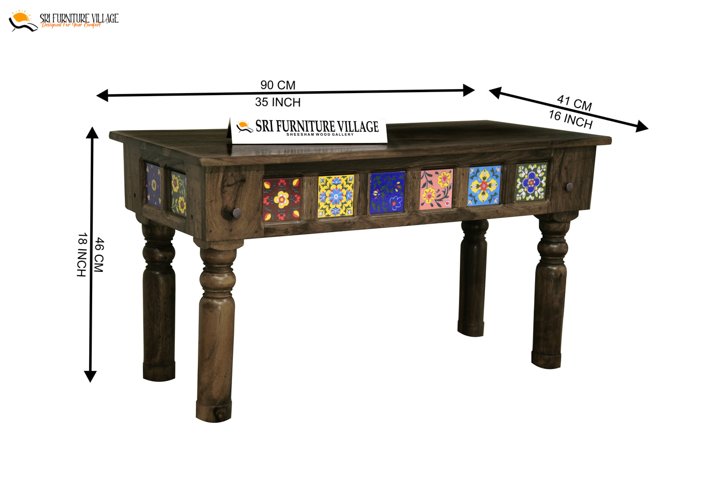 Solid Sheesham Wood Elem Elegance Bench (Stone Finish) - 7232