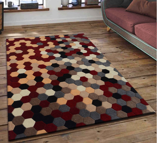 Red Hand Tufted Wool Carpet - ICHT1001