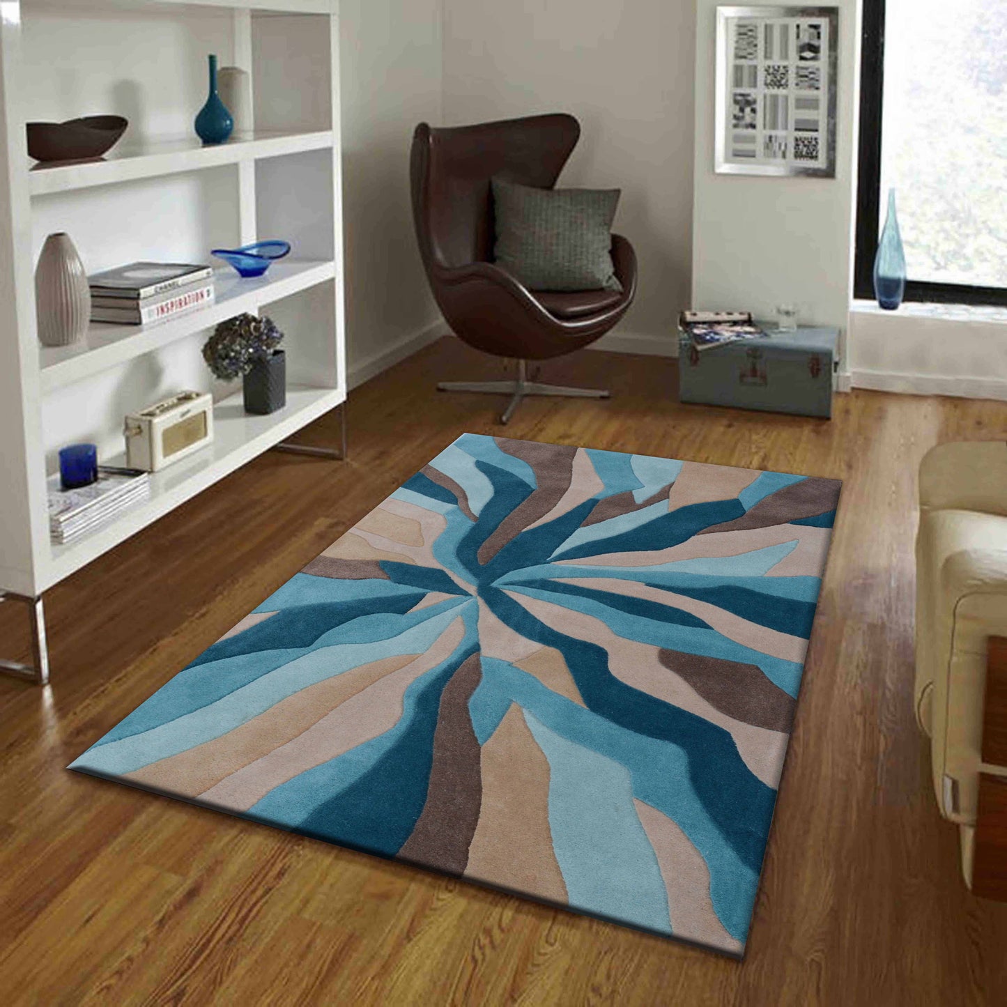 Blue Hand Tufted Wool Carpet - ICHT1039