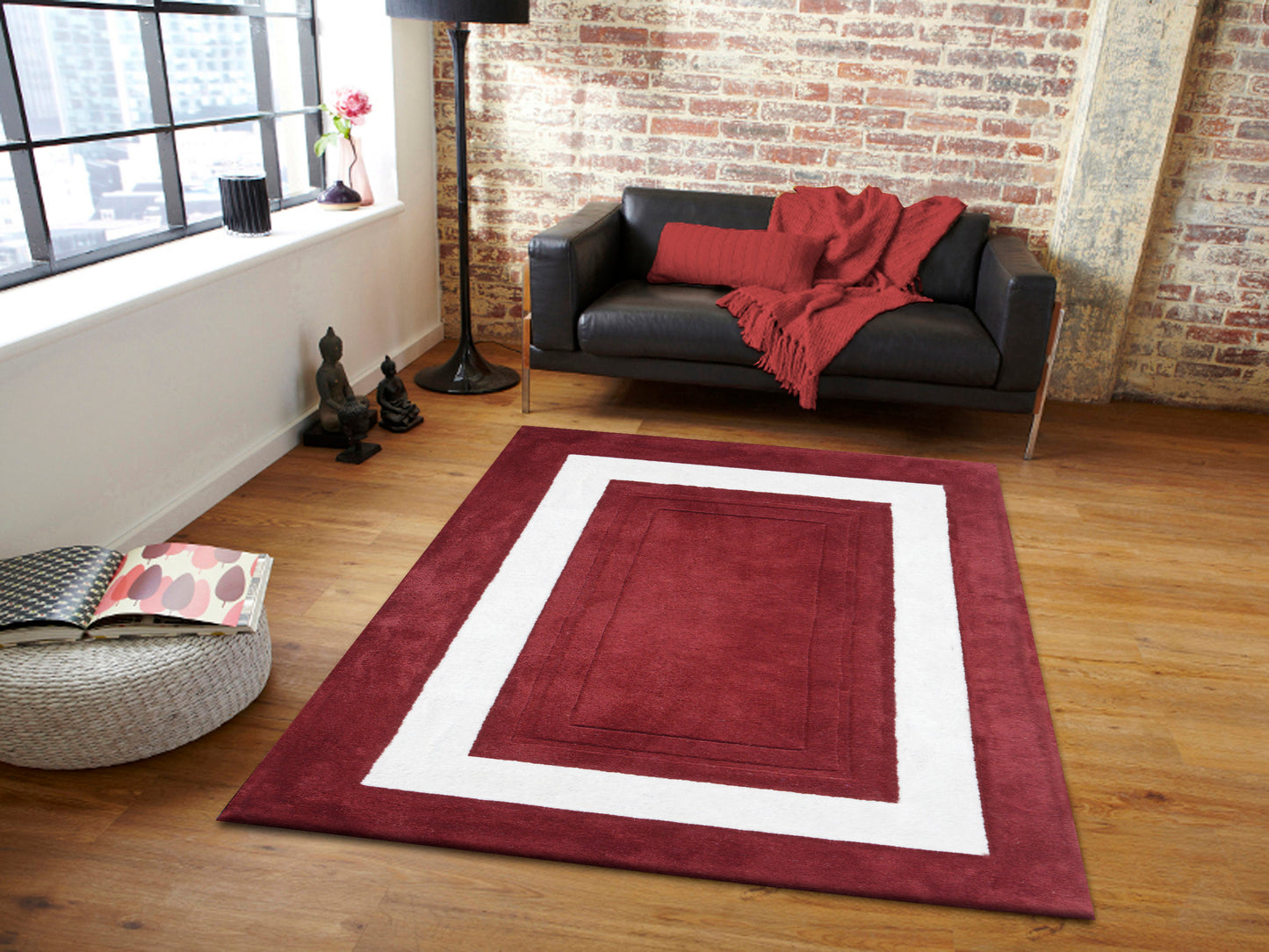 Maroon Hand Tufted Wool Carpet - ICHT1141