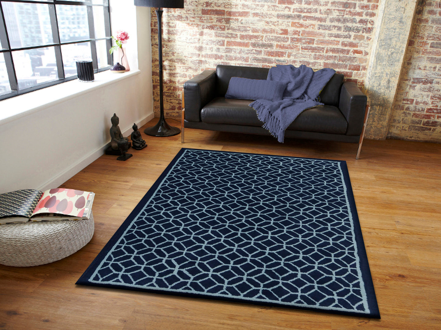 Blue Hand Tufted Wool Carpet - ICHT1159