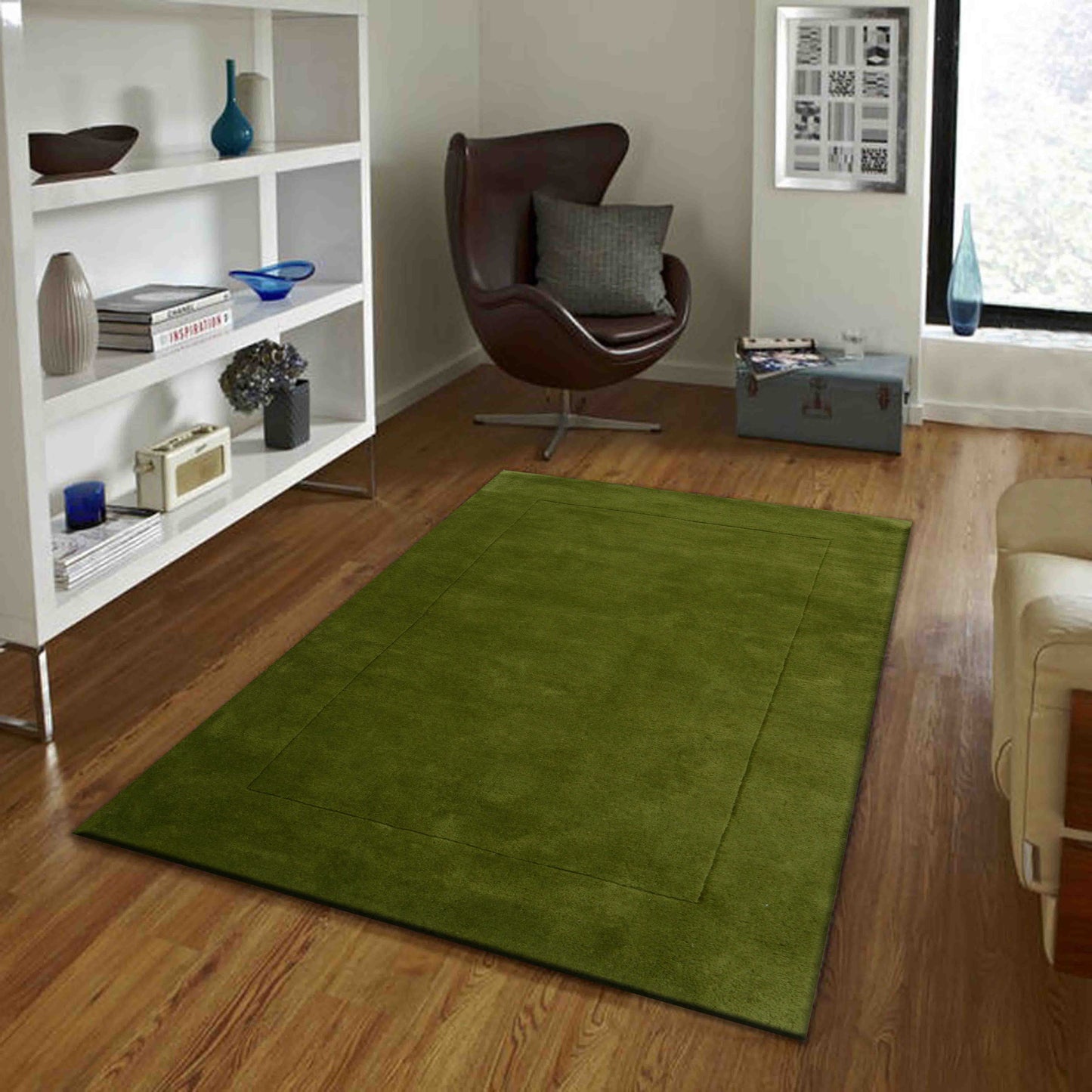 Green Hand Tufted Wool Carpet  - ICHT1178