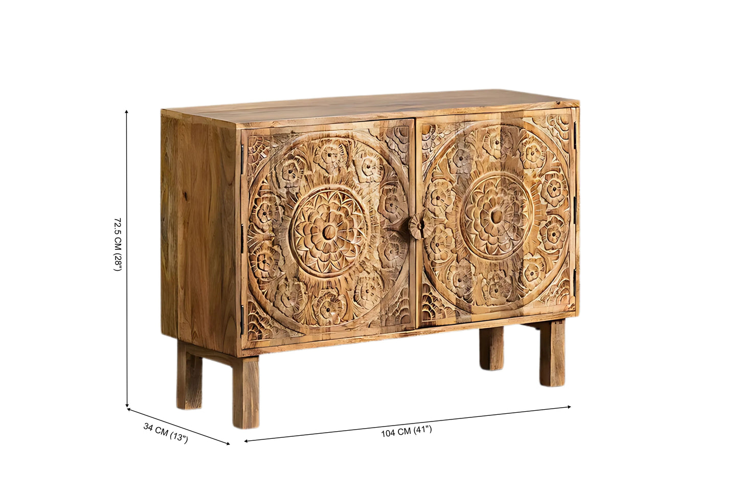 Artisanal Carved Mango Wood Sideboard Cabinet - MN1008